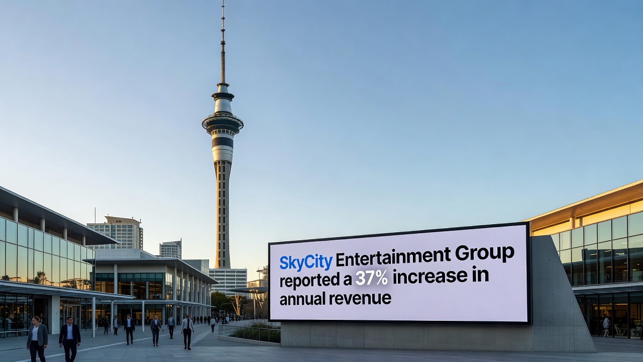 Financial charts and reports illustrating SkyCity FY26 results
